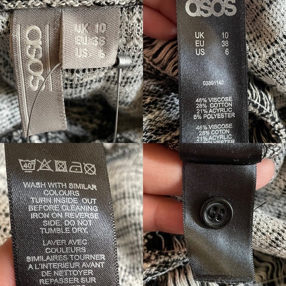 NWT ASOS Womens Dress Black White Tweed Shift Fringe Pockets 6 - Picture 9 of 9